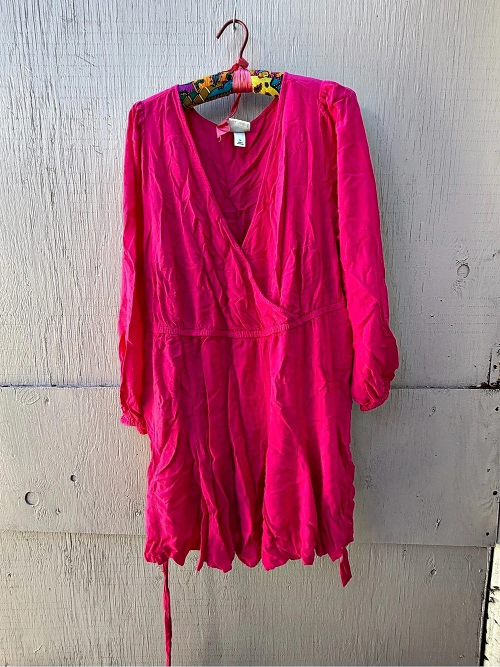 AVA & VIV Long Sleeve Faux Wrap Midi Dress Pink 1X